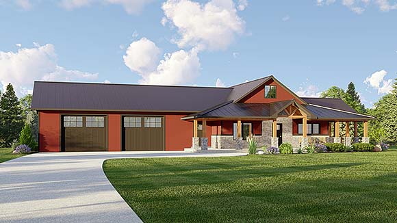 Barndominium, Craftsman House Plan 41860 with 1 Beds, 2 Baths, 2 Car Garage Elevation