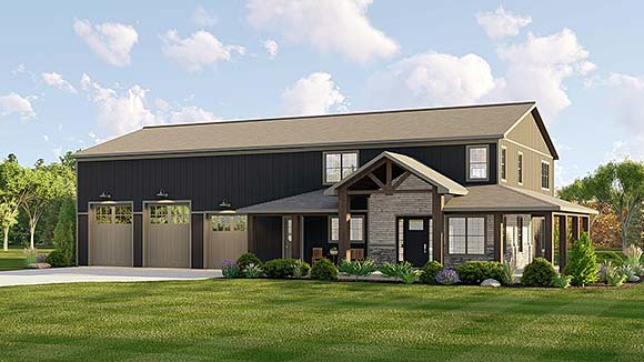 Barndominium, Country House Plan 41861 with 4 Beds, 5 Baths, 4 Car Garage Elevation