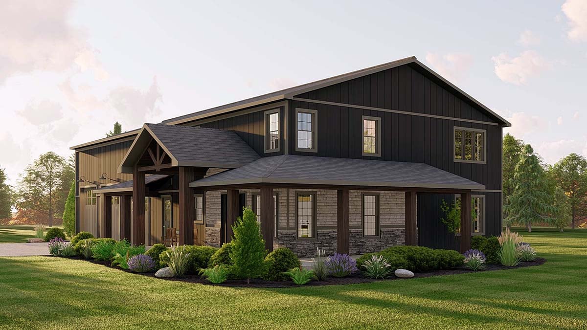 Barndominium, Country Plan with 2937 Sq. Ft., 4 Bedrooms, 5 Bathrooms, 4 Car Garage Picture 2