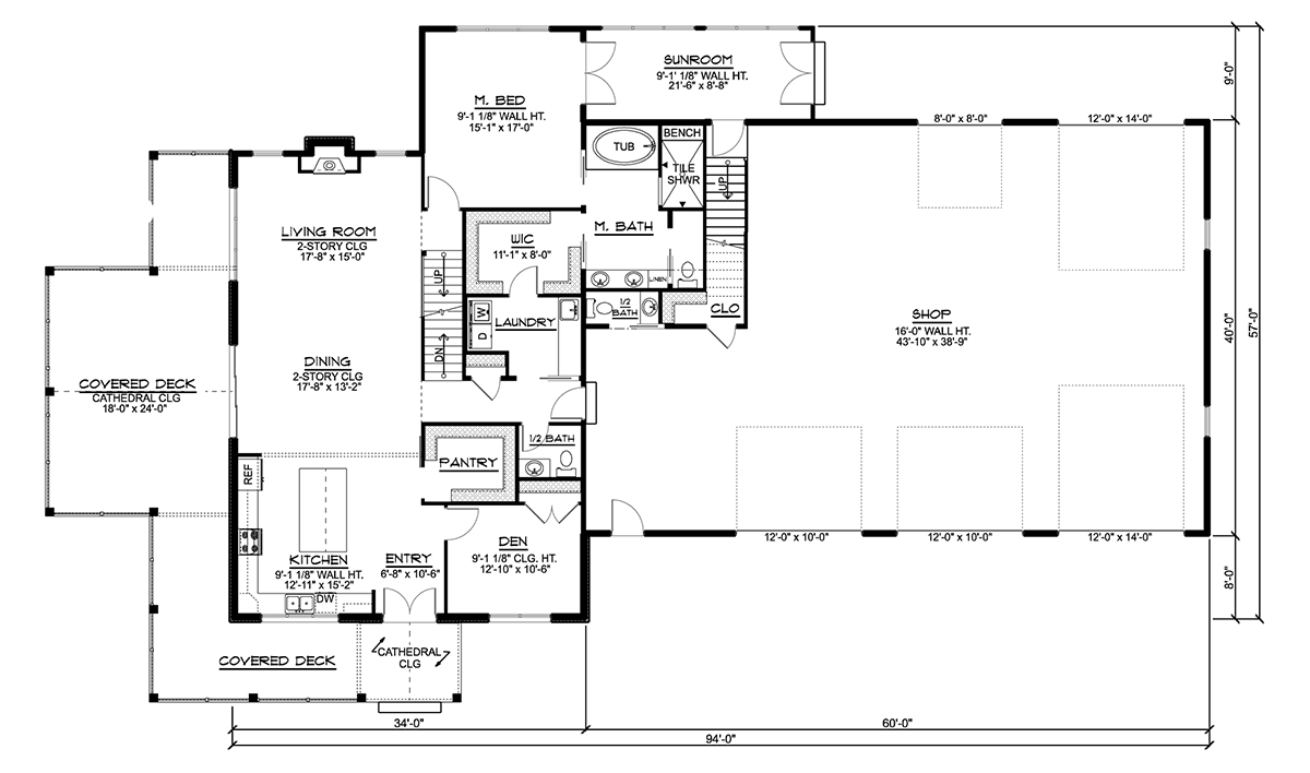 Barndominium, Craftsman House Plan 41862 with 3 Beds, 4 Baths, 5 Car Garage Level One
