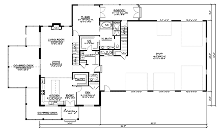Barndominium, Craftsman House Plan 41862 with 3 Beds, 4 Baths, 5 Car Garage First Level Plan