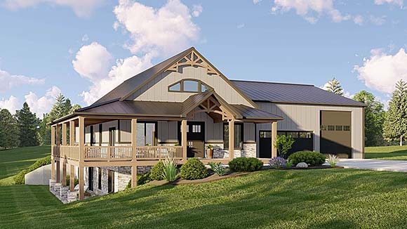 Barndominium, Craftsman, Farmhouse House Plan 41863 with 4 Beds, 3 Baths, 4 Car Garage Elevation