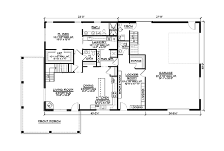 Barndominium, Country, Craftsman House Plan 41866 with 3 Beds, 4 Baths, 2 Car Garage First Level Plan