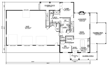 Barndominium, Craftsman House Plan 41867 with 2 Beds, 5 Baths, 3 Car Garage First Level Plan