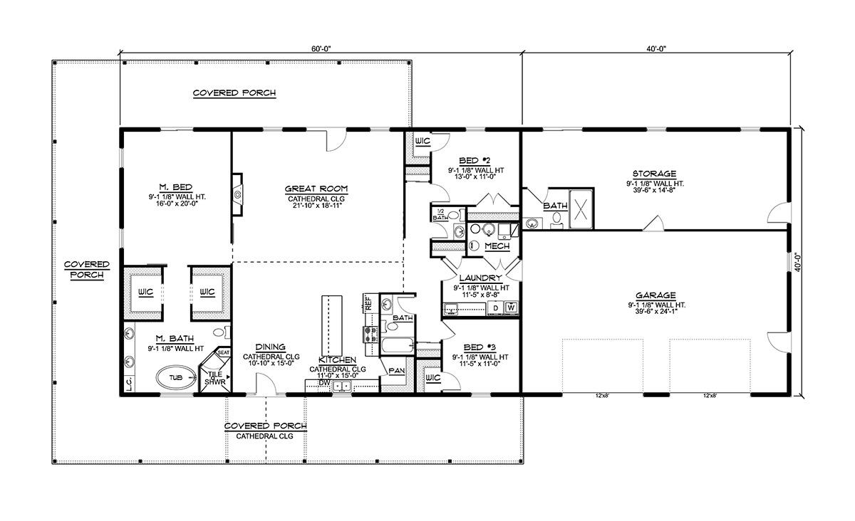 Barndominium, Ranch House Plan 41869 with 3 Beds, 4 Baths, 2 Car Garage Level One