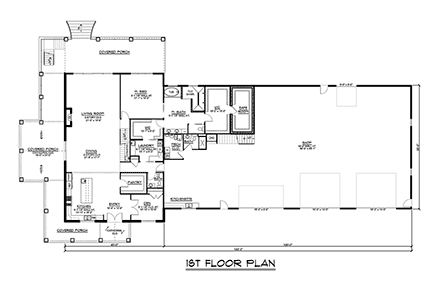Barndominium House Plan 41870 with 3 Beds, 4 Baths, 4 Car Garage First Level Plan