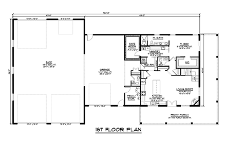 Barndominium, Country House Plan 41871 with 3 Beds, 4 Baths, 4 Car Garage First Level Plan