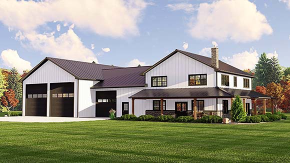 Barndominium, Country House Plan 41871 with 3 Beds, 4 Baths, 4 Car Garage Elevation