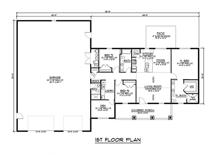Barndominium, Country, Ranch House Plan 41873 with 3 Beds, 3 Baths, 3 Car Garage First Level Plan