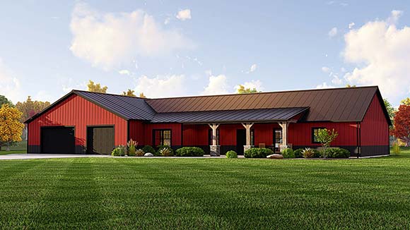 Barndominium, Country, Ranch House Plan 41873 with 3 Beds, 3 Baths, 3 Car Garage Elevation