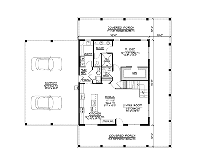 Barndominium, Country House Plan 41874 with 3 Beds, 3 Baths, 2 Car Garage First Level Plan