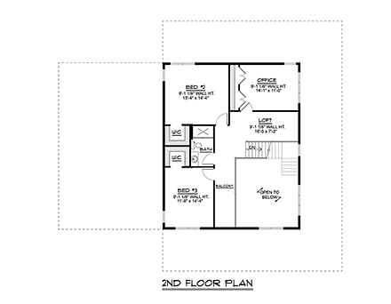 Barndominium, Country House Plan 41874 with 3 Beds, 3 Baths, 2 Car Garage Second Level Plan