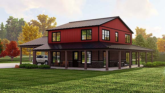 Barndominium, Country House Plan 41874 with 3 Beds, 3 Baths, 2 Car Garage Elevation