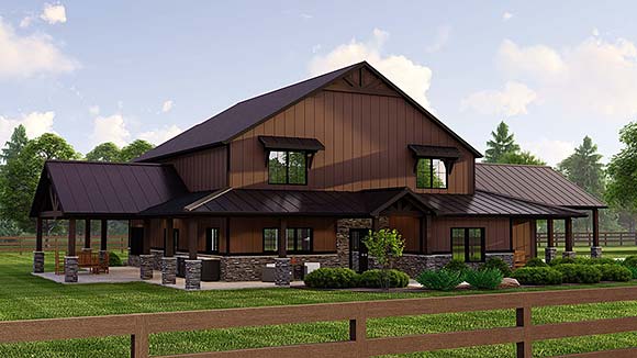 Barndominium House Plan 41875 with 3 Beds, 3 Baths, 2 Car Garage Elevation