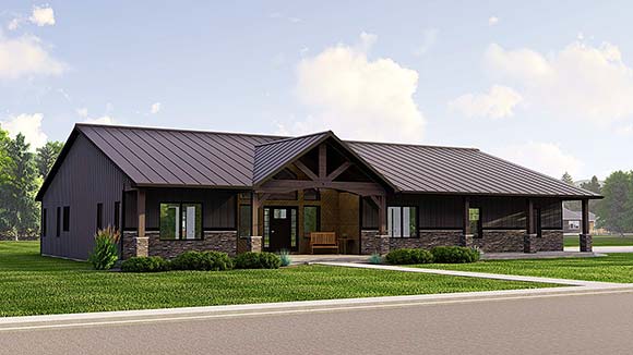 Barndominium, Country, Craftsman, Ranch House Plan 41876 with 3 Beds, 2 Baths, 2 Car Garage Elevation