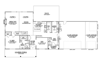 Barndominium, Farmhouse House Plan 41877 with 3 Beds, 3 Baths, 3 Car Garage First Level Plan