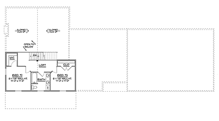 Barndominium, Farmhouse House Plan 41877 with 3 Beds, 3 Baths, 3 Car Garage Second Level Plan