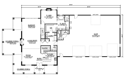 Barndominium House Plan 41879 with 3 Beds, 4 Baths, 3 Car Garage First Level Plan