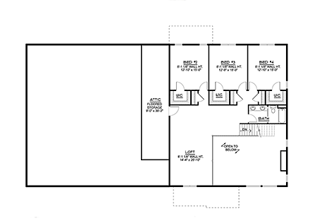 Barndominium House Plan 41881 with 4 Beds, 3 Baths, 3 Car Garage Second Level Plan