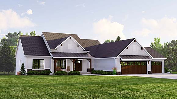 Country, Farmhouse House Plan 41882 with 4 Beds, 3 Baths, 3 Car Garage Elevation
