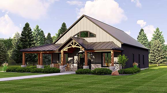 Barndominium, Country House Plan 41884 with 3 Beds, 2 Baths Elevation
