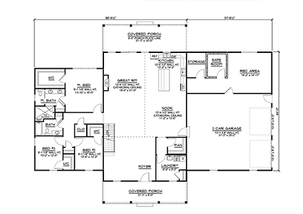Country, Farmhouse House Plan 41886 with 3 Beds, 2 Baths, 2 Car Garage First Level Plan