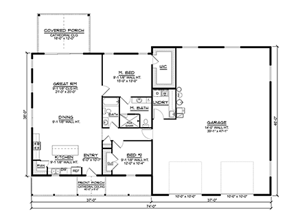 Barndominium House Plan 41887 with 2 Beds, 2 Baths, 2 Car Garage First Level Plan