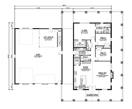 Barndominium House Plan 41889 with 3 Beds, 2 Baths, 3 Car Garage First Level Plan