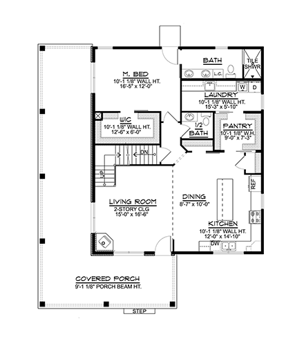 Country, Craftsman House Plan 41890 with 3 Beds, 3 Baths First Level Plan