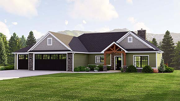 Country, Craftsman, Traditional House Plan 41892 with 2 Beds, 3 Baths, 3 Car Garage Elevation