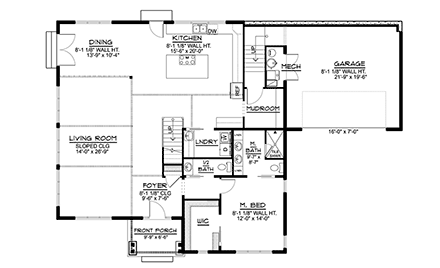 Modern House Plan 41894 with 3 Beds, 3 Baths, 2 Car Garage First Level Plan