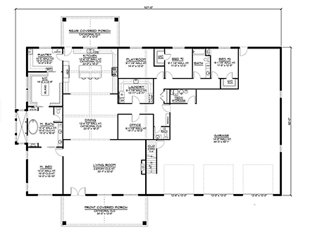 Barndominium House Plan 41896 with 3 Beds, 3 Baths, 3 Car Garage First Level Plan