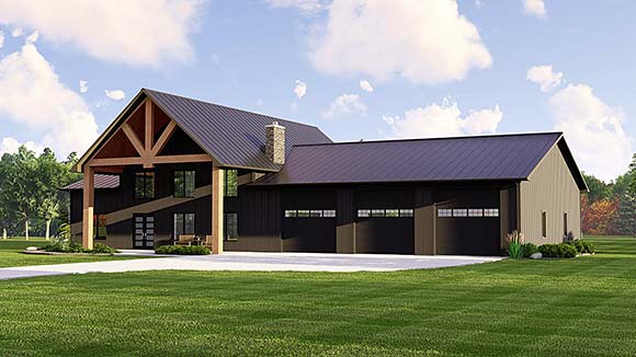 Barndominium House Plan 41896 with 3 Beds, 3 Baths, 3 Car Garage Elevation