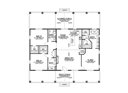 Country, Ranch House Plan 41897 with 3 Beds, 2 Baths First Level Plan