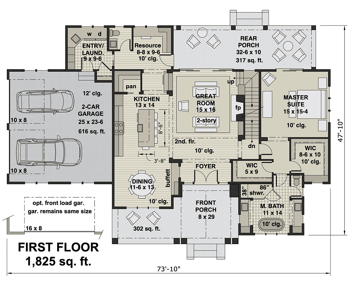 Farmhouse House Plan 41901 with 4 Beds, 4 Baths, 2 Car Garage Level One
