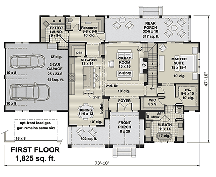 Farmhouse House Plan 41901 with 4 Beds, 4 Baths, 2 Car Garage First Level Plan
