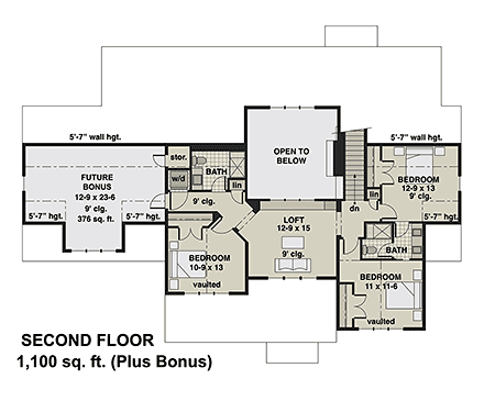 Farmhouse House Plan 41901 with 4 Beds, 4 Baths, 2 Car Garage Second Level Plan