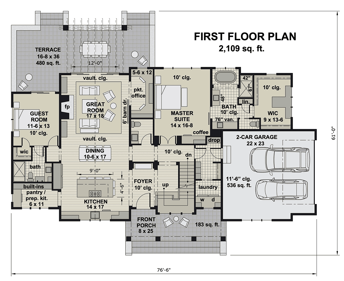 Farmhouse House Plan 41902 with 4 Beds, 4 Baths, 2 Car Garage Level One