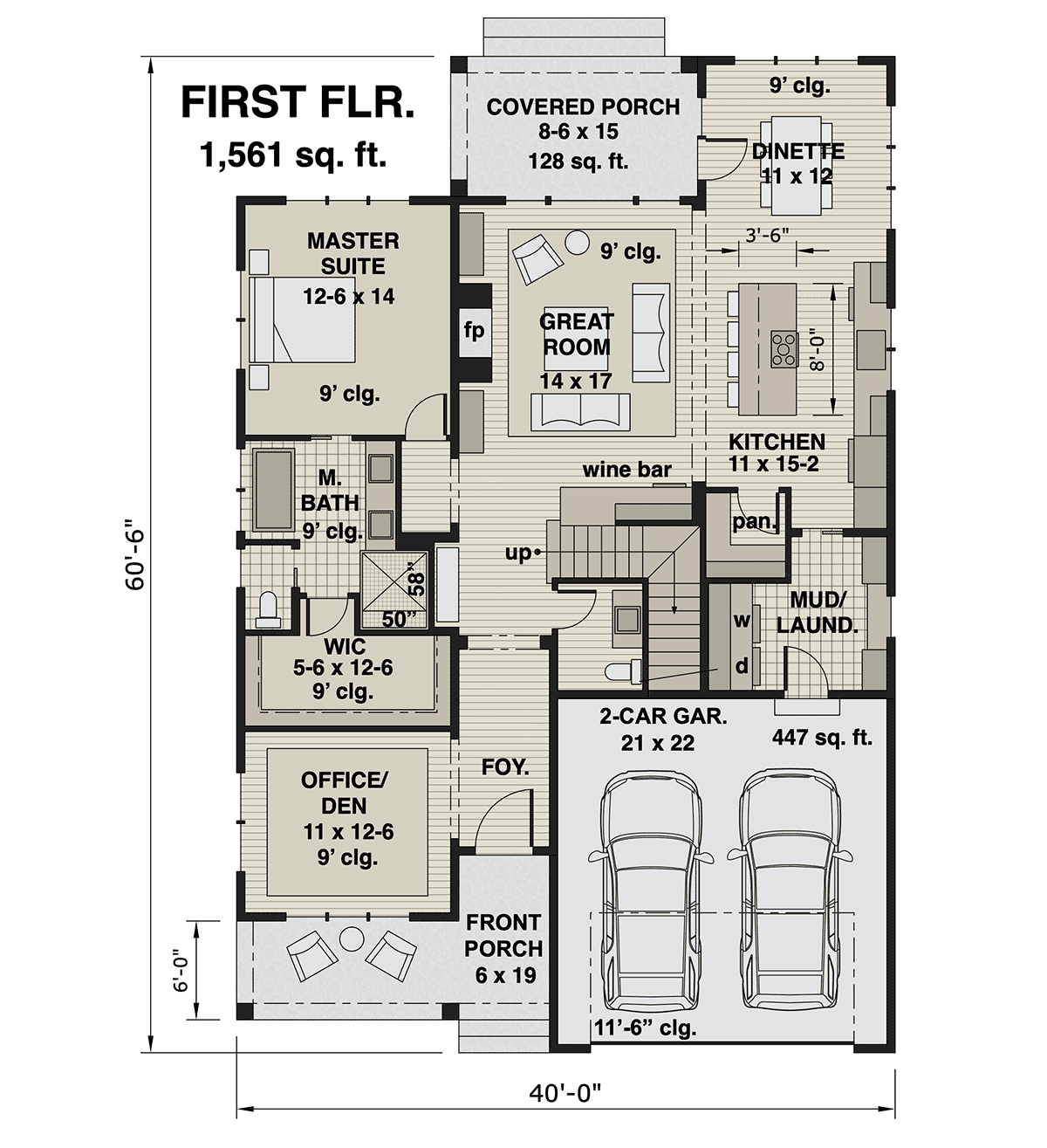 Farmhouse House Plan 41904 with 4 Beds, 4 Baths, 2 Car Garage Level One