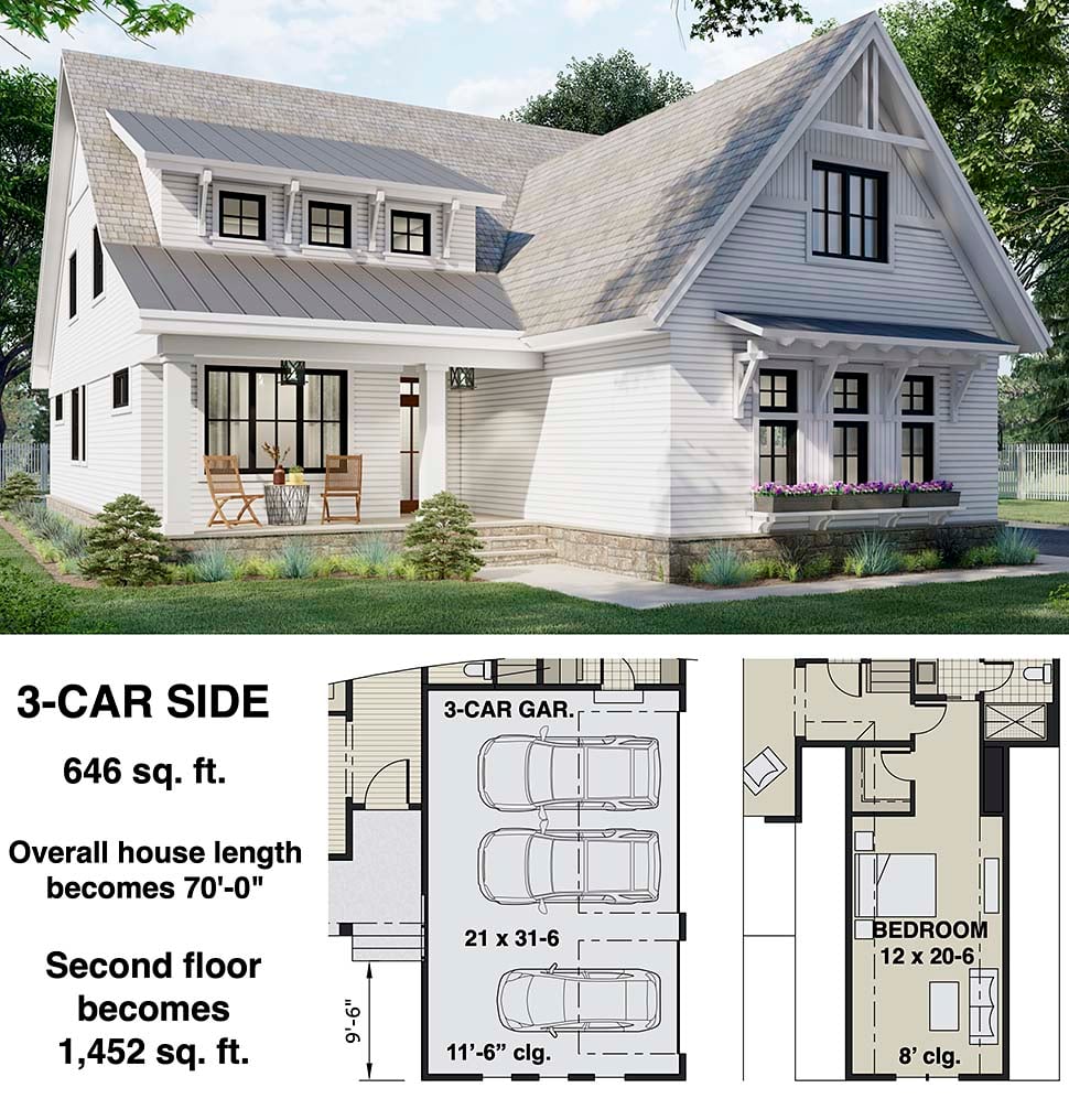 Farmhouse Plan with 2889 Sq. Ft., 4 Bedrooms, 4 Bathrooms, 2 Car Garage Picture 7