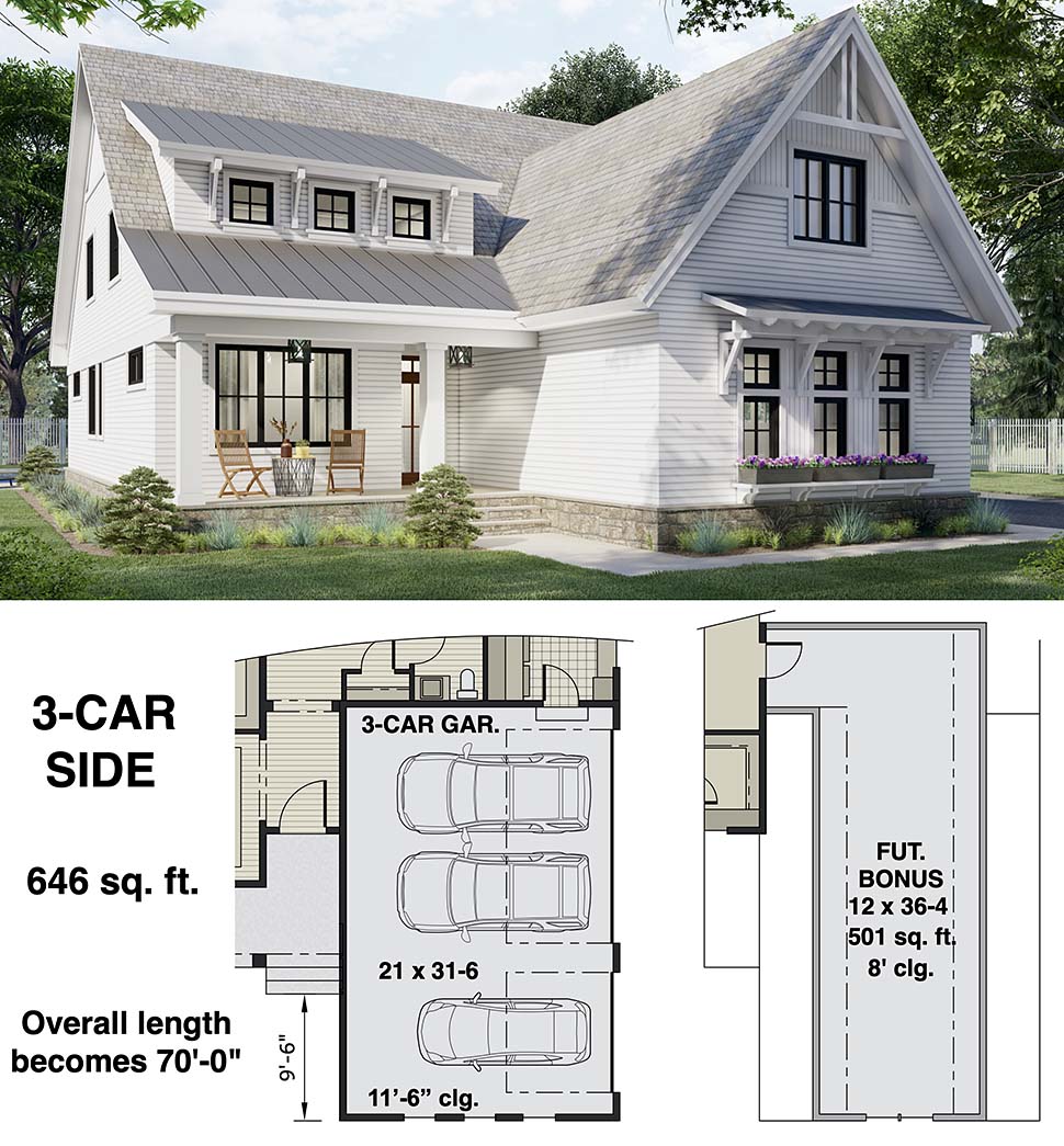 Farmhouse Plan with 2456 Sq. Ft., 3 Bedrooms, 3 Bathrooms, 2 Car Garage Picture 7