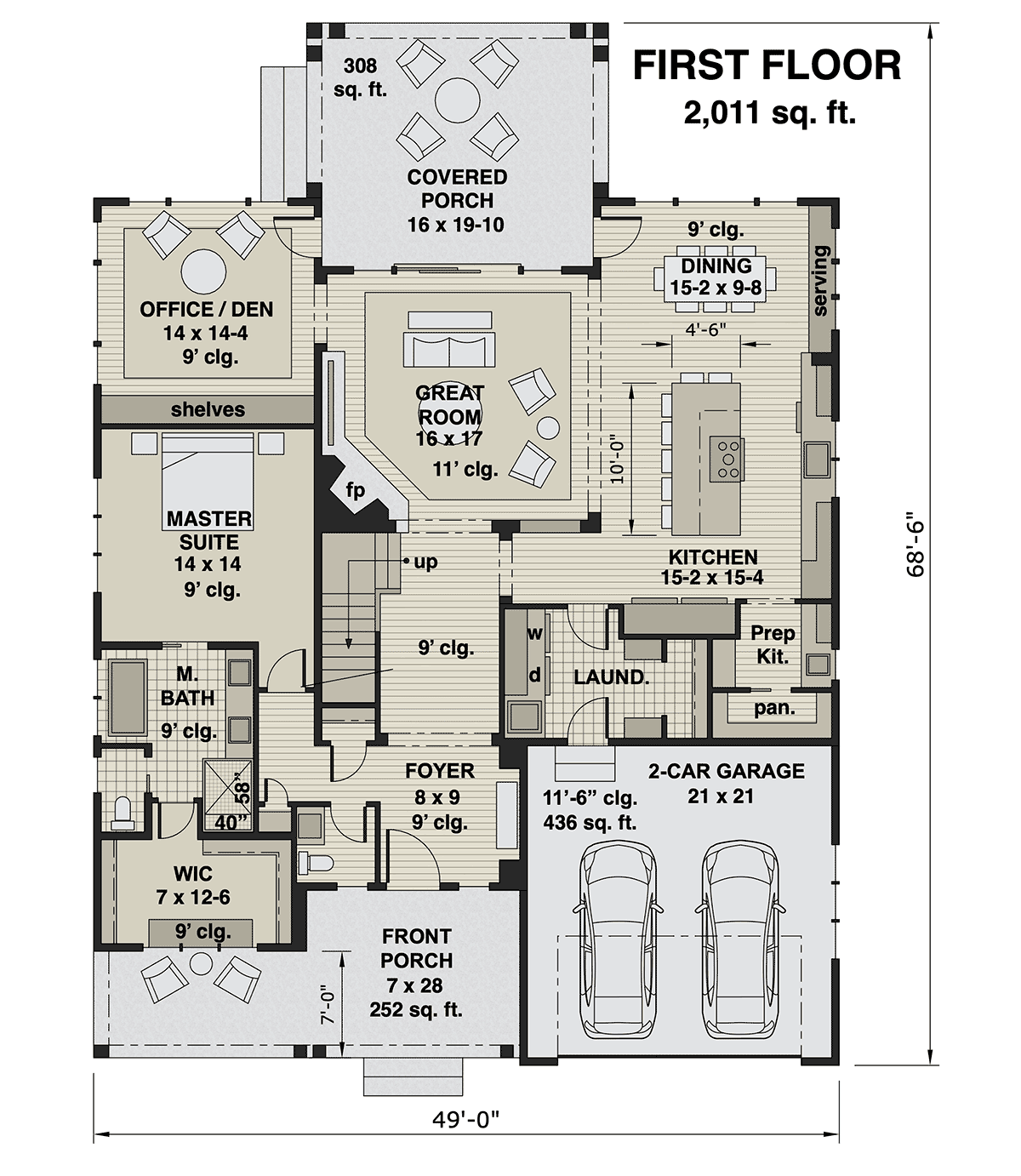 Farmhouse House Plan 41906 with 3 Beds, 3 Baths, 2 Car Garage Level One