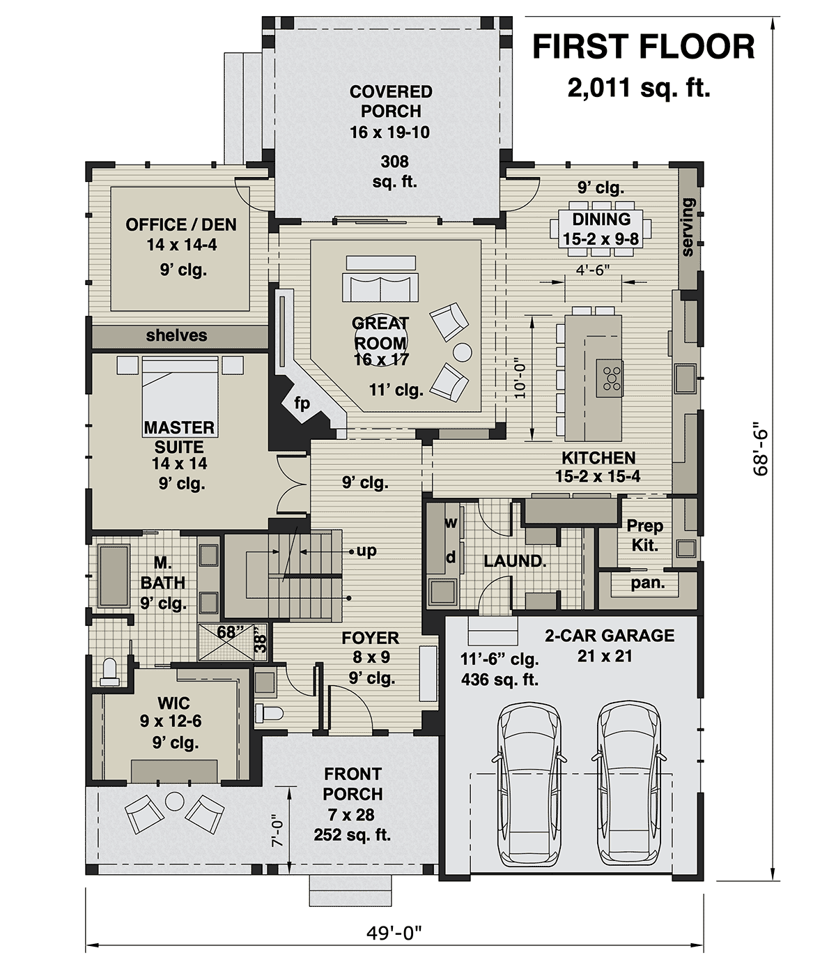 Farmhouse House Plan 41907 with 4 Beds, 4 Baths, 2 Car Garage Level One