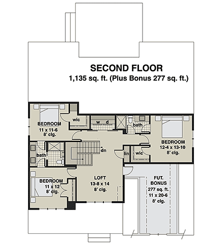 Farmhouse House Plan 41907 with 4 Beds, 4 Baths, 2 Car Garage Second Level Plan
