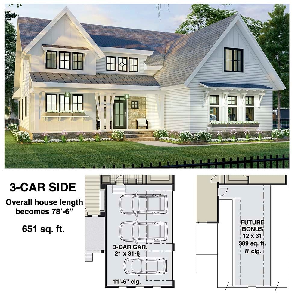 Farmhouse Plan with 3146 Sq. Ft., 4 Bedrooms, 4 Bathrooms, 2 Car Garage Picture 7