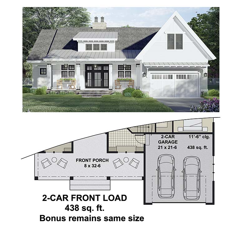 Farmhouse Plan with 2112 Sq. Ft., 3 Bedrooms, 2 Bathrooms, 2 Car Garage Picture 6