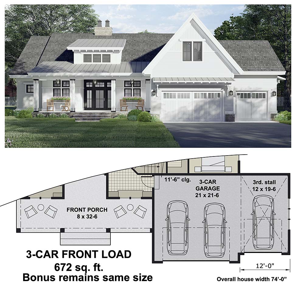 Farmhouse Plan with 2112 Sq. Ft., 3 Bedrooms, 2 Bathrooms, 2 Car Garage Picture 7