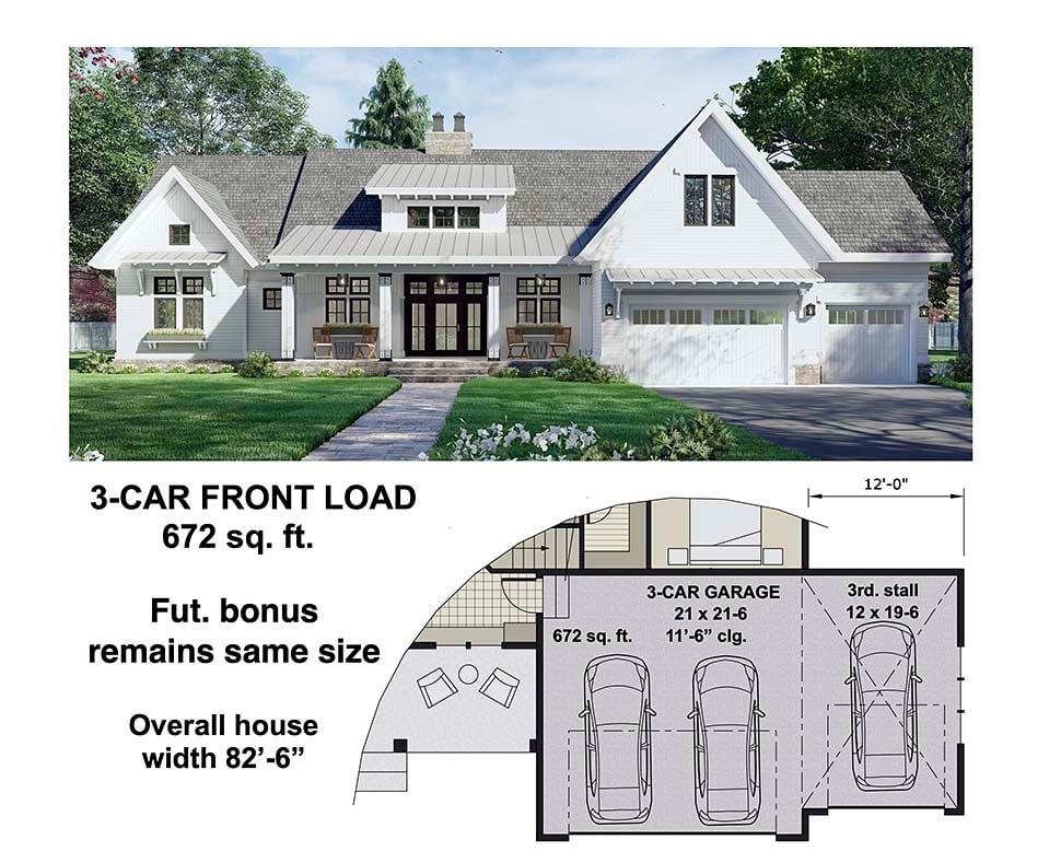 Farmhouse Plan with 2419 Sq. Ft., 3 Bedrooms, 3 Bathrooms, 2 Car Garage Picture 7