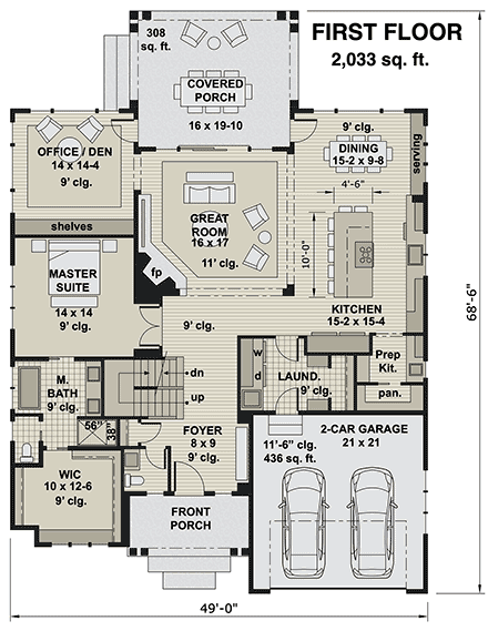 Farmhouse House Plan 41913 with 4 Beds, 4 Baths, 2 Car Garage First Level Plan