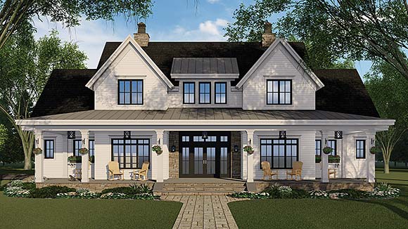 Country, Farmhouse House Plan 41917 with 4 Beds, 5 Baths, 3 Car Garage Elevation